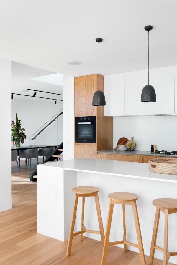 kitchen with barstools