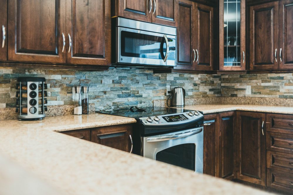 dark finished wood cabinets