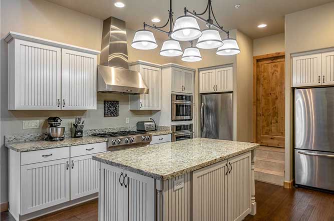 kitchen with beaded cabinets