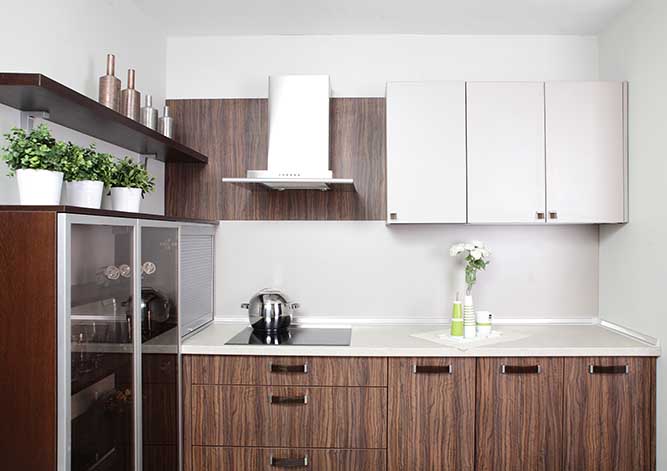 wood and white two tone kitchen 