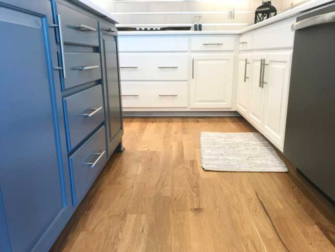 two tone blue and white kitchen 