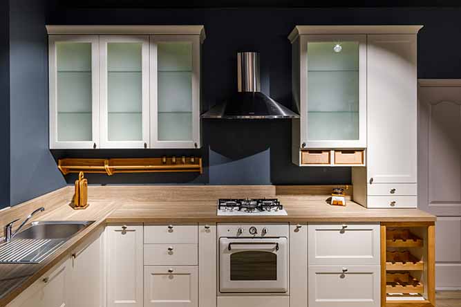 glass cabinet doors in white kitchen 