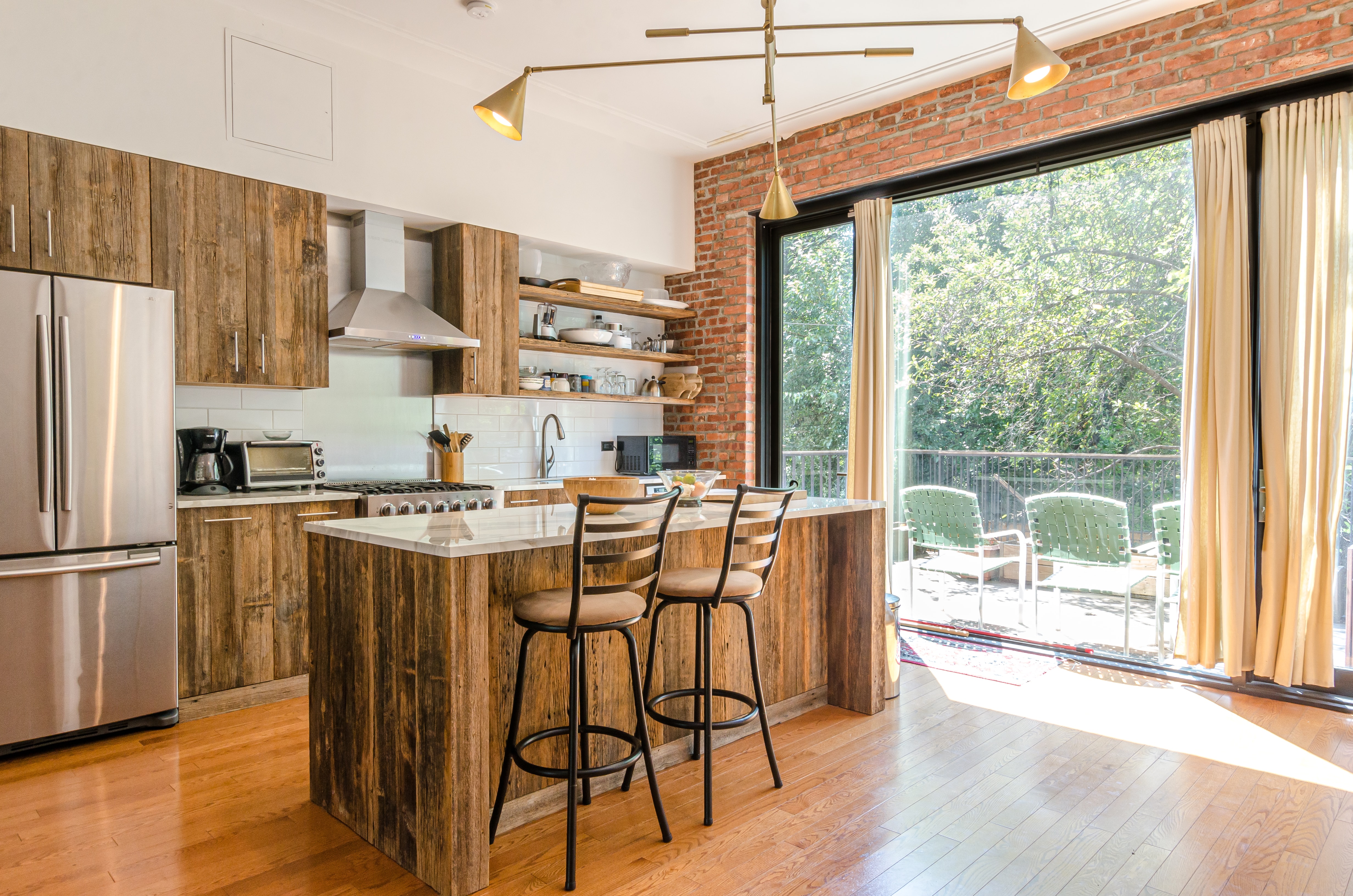 large kitchen with cabinets